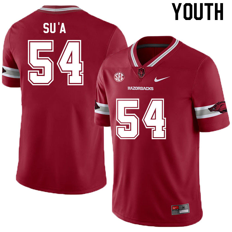 Youth #54 Joey Su'a Arkansas Razorback College Football Jerseys Stitched Sale-Alternate Cardinal - Click Image to Close